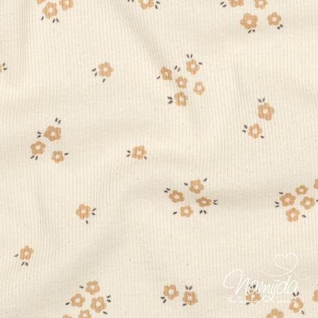 0,5 MTR.  ♥ RIPPSTRICK JERSEY FLOWERS NATURAL ♥