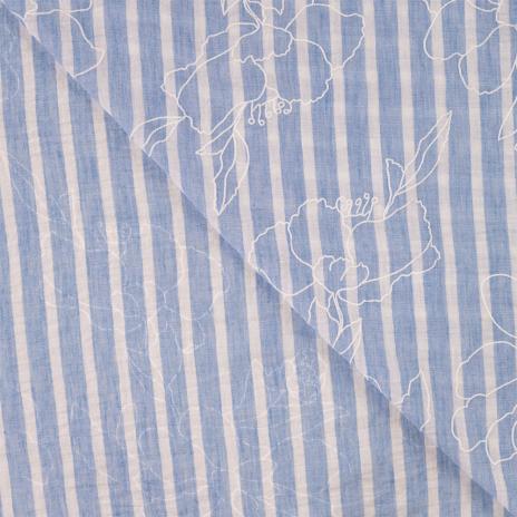 0,5 MTR. ♥ STREIFEN & BLUMEN CHAMBRE LEINEN JEANS ♥