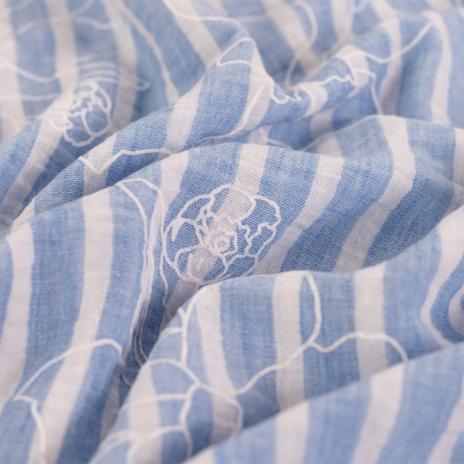 0,5 MTR. ♥ STREIFEN & BLUMEN CHAMBRE LEINEN JEANS ♥