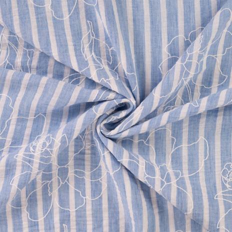 0,5 MTR. ♥ STREIFEN & BLUMEN CHAMBRE LEINEN JEANS ♥