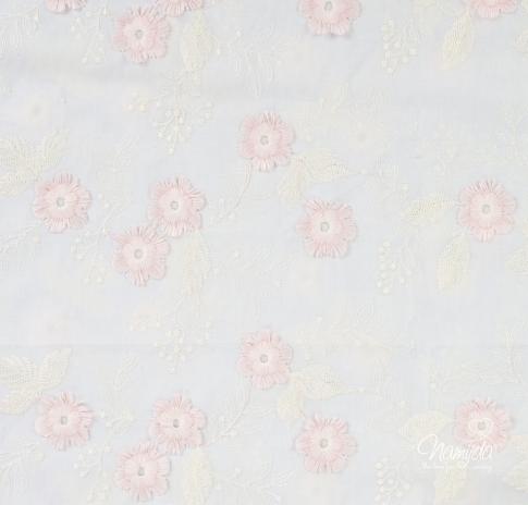 0,5 MTR. GESTICKTE BLÜMCHEN ROSE BAUMWOLLE