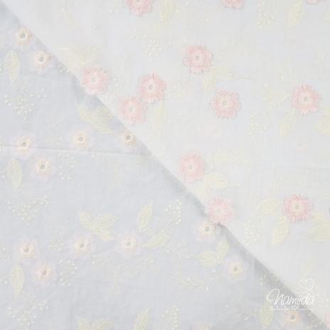 0,5 MTR. GESTICKTE BLÜMCHEN ROSE BAUMWOLLE