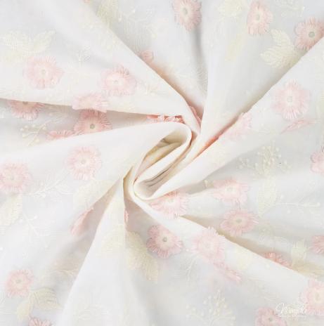 0,5 MTR. GESTICKTE BLÜMCHEN ROSE BAUMWOLLE