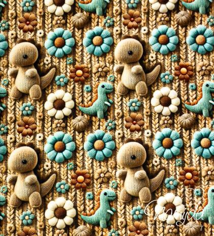 0,50 MTR. ♥ KNITTED JERSEY 3D DINOS  ♥