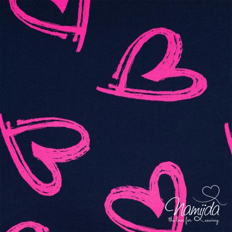 0,5 MTR.  HEARTS NEON PINK JEANS FRENCH TERRY