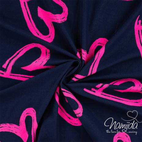 0,5 MTR.  HEARTS NEON PINK JEANS FRENCH TERRY