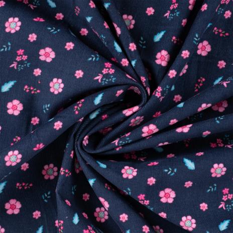 0,5 MTR. ♥ WEICHER BABY FEINCORD BLÜMCHEN NAVY ♥