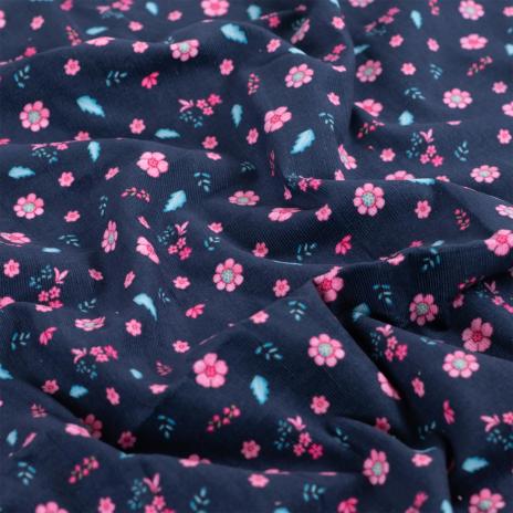 0,5 MTR. ♥ WEICHER BABY FEINCORD BLÜMCHEN NAVY ♥
