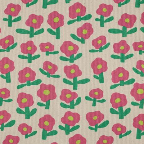 0,5 MTR. ♥ RIPPSTRICK RETRO BLOOM DAISIES ROSA JERSEY  ♥