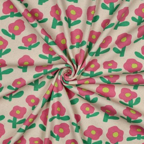 0,5 MTR. ♥ RIPPSTRICK RETRO BLOOM DAISIES ROSA JERSEY  ♥