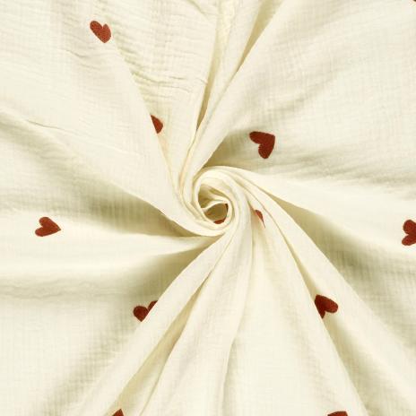 0,5 MTR. ♥ MuSSELIN GESTICKTE HERZEN NATUR ♥