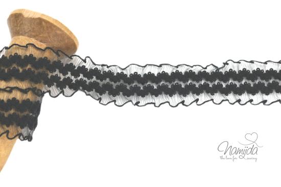 1 MTR. ♥ Elastische Organza Zierspitze - SCHWARZ - 30mm ♥