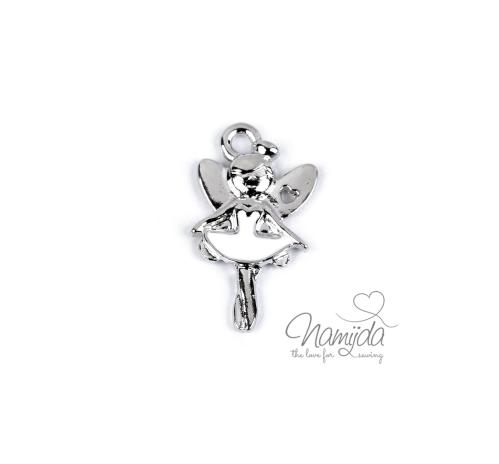 1 Stück - BALLERINA FEE ANHäNGER - SiLBER/WEISS - 23mm
