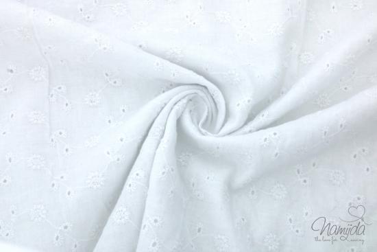 0,5 MTR. ♥ BlUMEN LOCHSTICKEREI MIT BOGENKANTE AM SAUM - WeiSS - BAUMWOLLE ♥ -