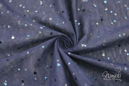 0,5 MTR. ♥ WEICHER *HERZGLITZER*  TüLL NAVY ♥