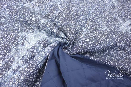RESTSTÜCK 0,95 MTR. ♥ ABGESTEPPTER JACKENSTOFF FLOWERS FARBVERLAUF JEANS ♥