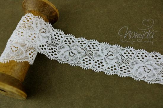 1 MTR. ♥ Elastische SPITZENBORTE - CREME WeiSS - 3,5cm ♥