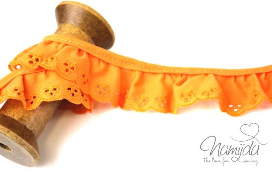 ♥1 Mtr. Wäschespitze Blomme gerüscht - ORANGE -3,4cm ♥