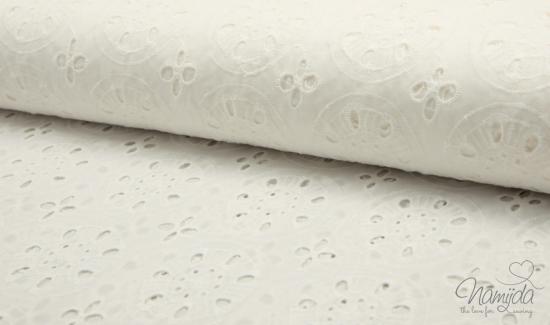 0,5 MTR. ♥ LOCHSTICKEREI - BIG CIRCLES - BAUMWOLLE - CREME ♥