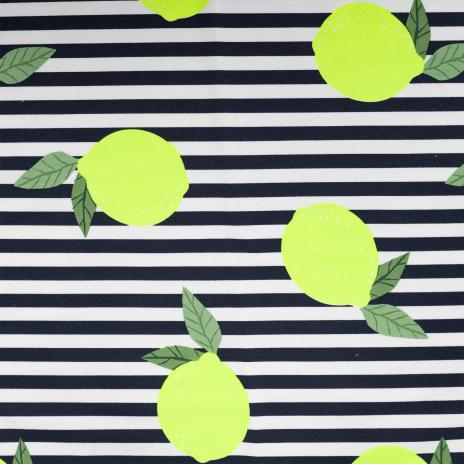 0,50 MTR. NEON ZITRONEN - NAVY STRIPES - FRENCH TERRY