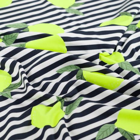 0,50 MTR. NEON ZITRONEN - NAVY STRIPES - FRENCH TERRY