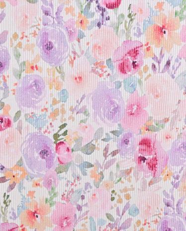0,5 MTR. ♥ RIPPSTRICK JERSEY  SPRING FLOWERS COLORFUL ♥