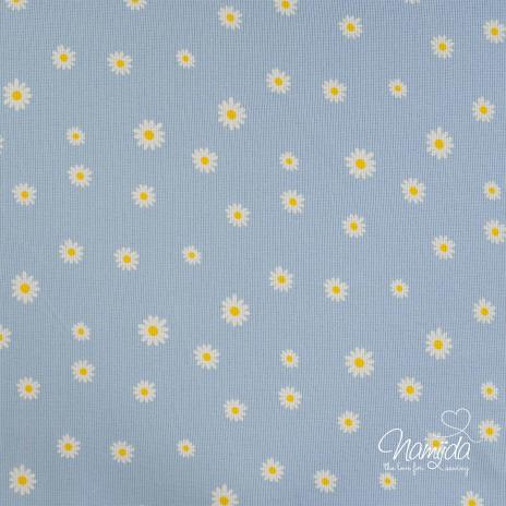 0,5 MTR. ♥ WAFFEL STRICKJERSEY - DAISIES DUSTY BLUE ♥