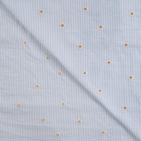 0,5 MTR. SEERSUCKER STREIFEN GÄNSEBLÜMCHEN HELLBLAU BAUMWOLLE