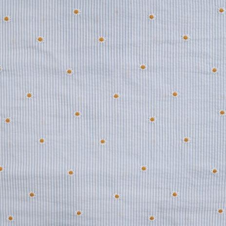 0,5 MTR. SEERSUCKER STREIFEN GÄNSEBLÜMCHEN HELLBLAU BAUMWOLLE