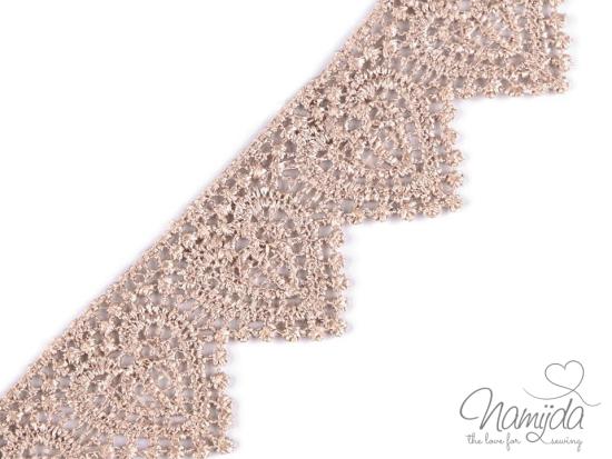1 MTR. HERZ KLÖPPEL;- ÄTZSPITZE BEIGE - 3,5cm
