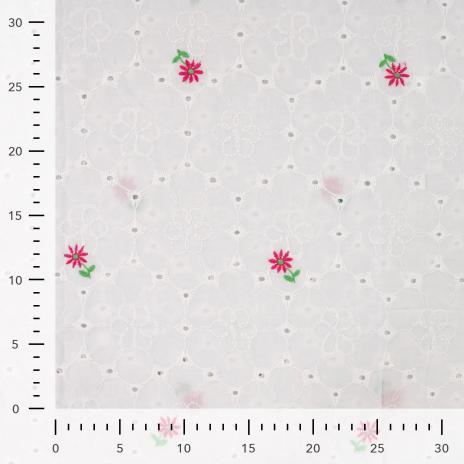 0,5 MTR.  BLÜMCHEN LOCHSTICKERREI WEISS