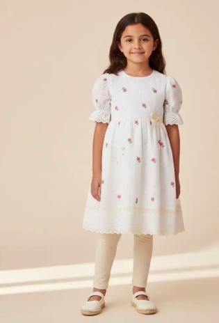 0,5 MTR.  BLÜMCHEN LOCHSTICKERREI WEISS