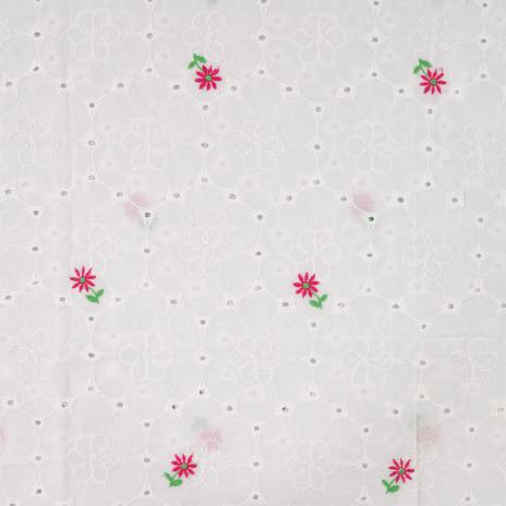 0,5 MTR.  BLÜMCHEN LOCHSTICKERREI WEISS