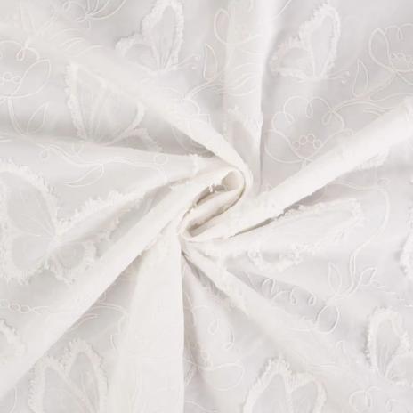 0,5 MTR. XL SCHMETTERLINGE & BLUMEN GESTICKT NATUR BAUMWOLLE