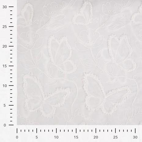 0,5 MTR. XL SCHMETTERLINGE & BLUMEN GESTICKT NATUR BAUMWOLLE