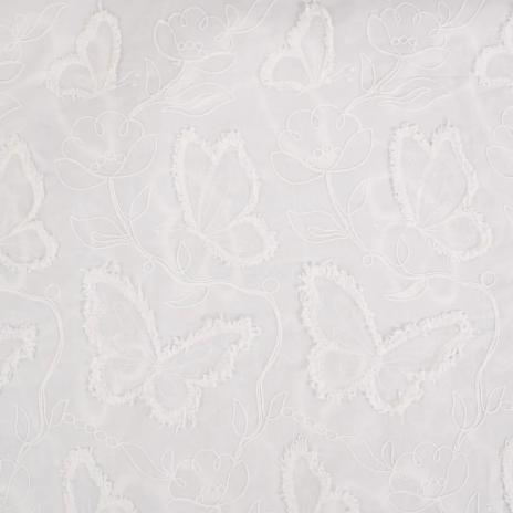 0,5 MTR. XL SCHMETTERLINGE & BLUMEN GESTICKT NATUR BAUMWOLLE