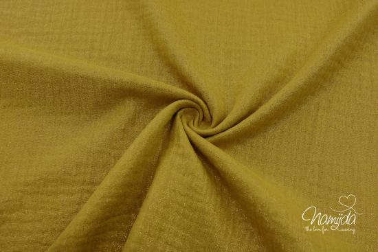0,5 MTR. ♥ MuSSELIN DouBLE GAUZE - GLiTZeR - Ocker Senf ♥