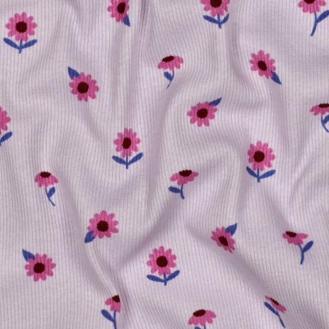 0,5 MTR. ♥ RIPPSTRICK JERSEY  BLÜMCHEN FLIEDER ♥