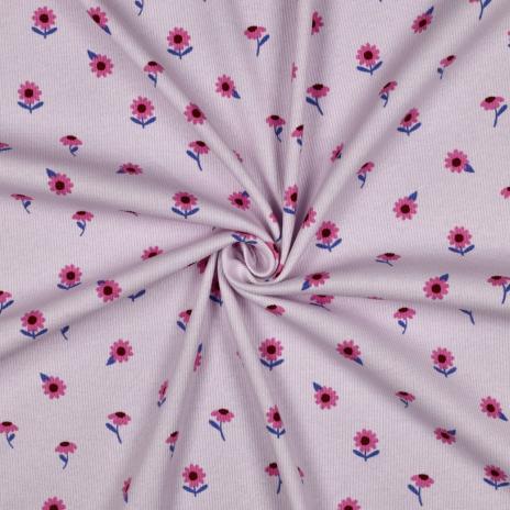 0,5 MTR. ♥ RIPPSTRICK JERSEY  BLÜMCHEN FLIEDER ♥