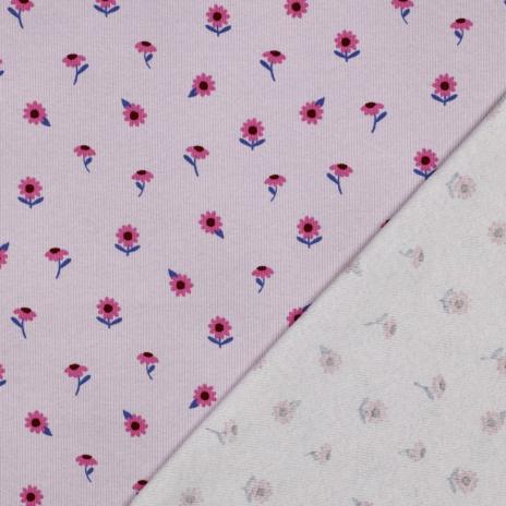 0,5 MTR. ♥ RIPPSTRICK JERSEY  BLÜMCHEN FLIEDER ♥