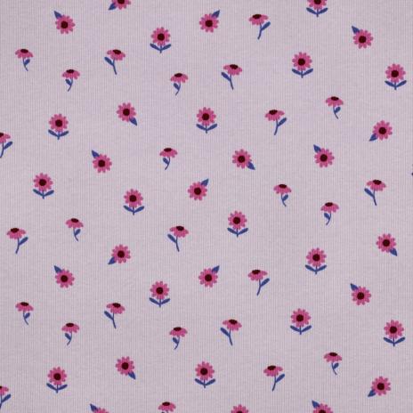 0,5 MTR. ♥ RIPPSTRICK JERSEY  BLÜMCHEN FLIEDER ♥
