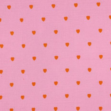 0,5 MTR. ♥ MUSSELIN GESTICKTE ROTE HERZEN - ROSE ♥