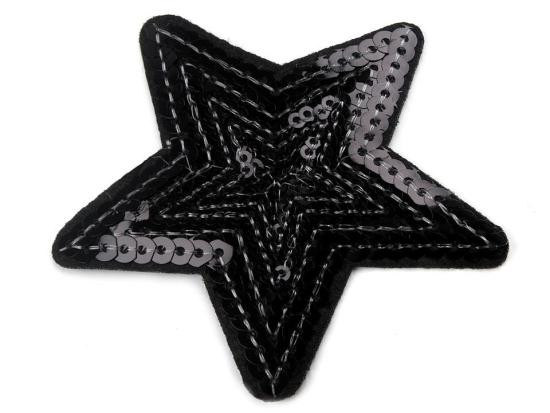 1 Stück ♥ Pailetten PaTCH - STERN SCHWARZ - 7cm ♥