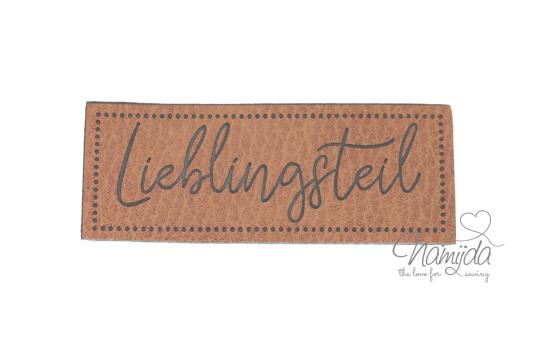 1 Stück - KuNSTLEDER LABEL - Lieblingsteil - AUFNÄHER MIT VORGEDRUCKTER NÄHNAHT - 65mm x 25mm