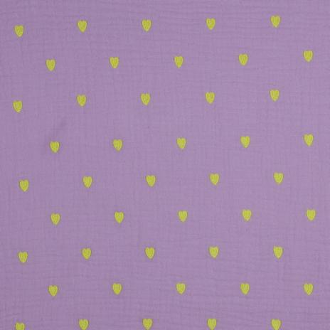 0,5 MTR. ♥ MUSSELIN GESTICKTE NEON HERZEN - LAVENDEL ♥