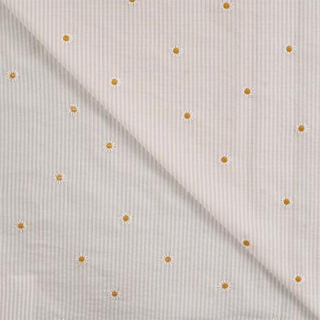 0,5 MTR. SEERSUCKER STREIFEN GÄNSEBLÜMCHEN SAND BAUMWOLLE