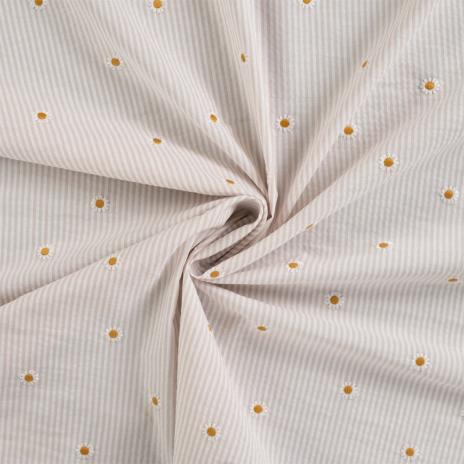 0,5 MTR. SEERSUCKER STREIFEN GÄNSEBLÜMCHEN SAND BAUMWOLLE