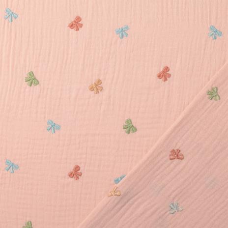 0,5 MTR. ♥ MuSSELIN GESTICKTE PASTELL SCHLEIFCHEN ROSE ♥