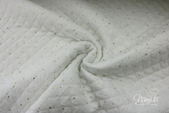 0,5 MTR. ♥ Abgesteppter Musselin Jackenstoff - GoLDeN  GLITZER DoTS - NATUR ♥