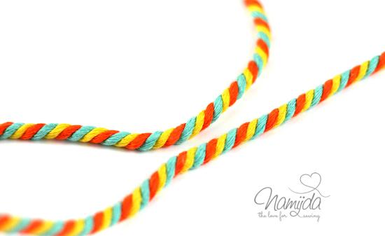 1 MTR. ♥ Gedrehte Hoodie Kordel Mint/Orange/Gelb - 6mm ♥